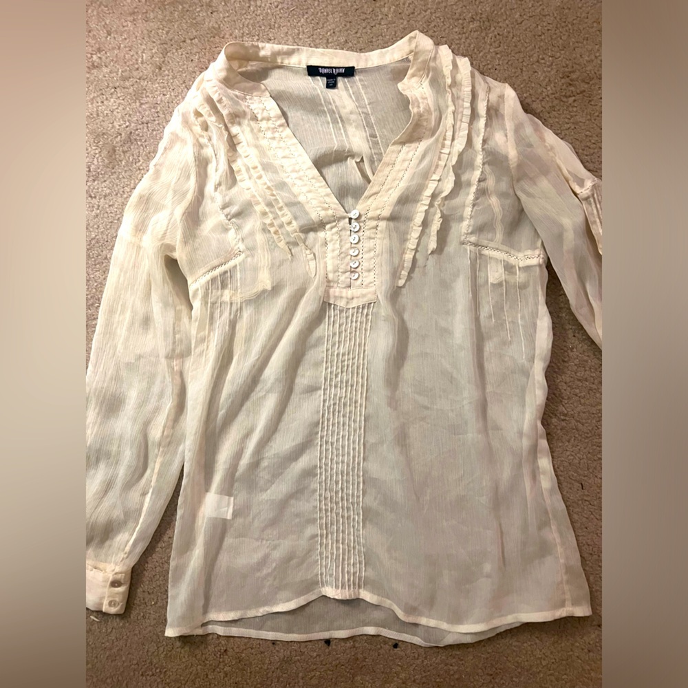 Daniel Rainn | xs | sheer off-white blouse with ruffles. Used